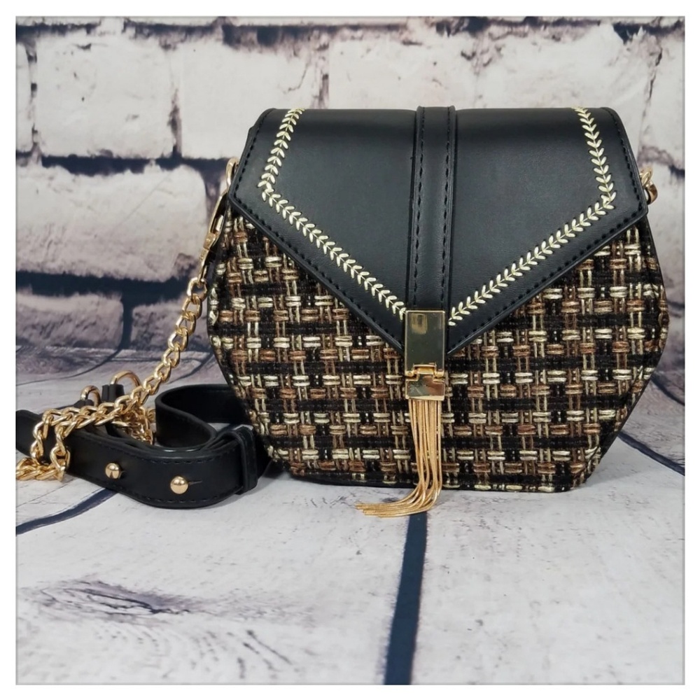 Black Gold & Ivory Faux Leather  Crossbody Bag
